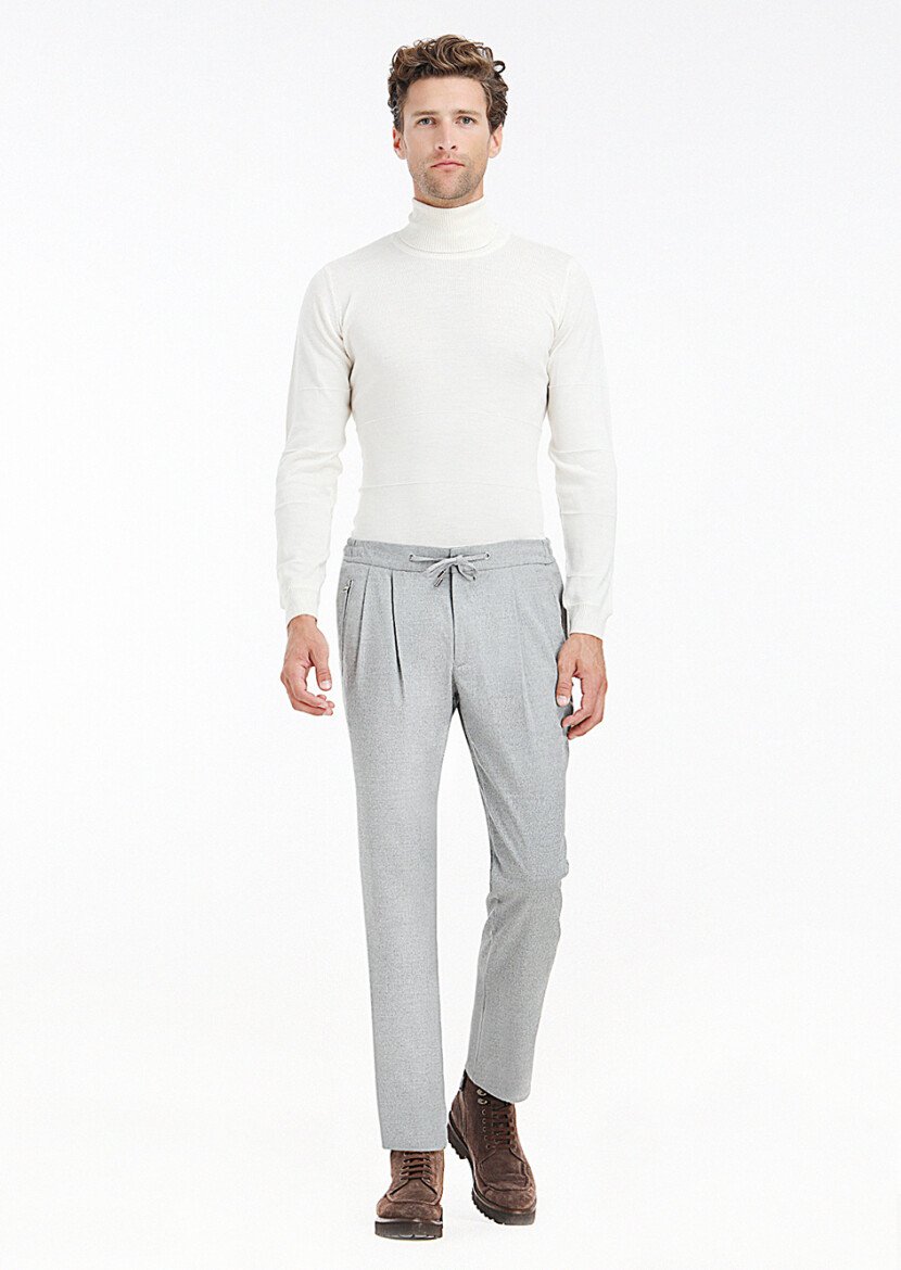 Açık Gri Düz Dokuma Jogging Fit Casual Pantolon 