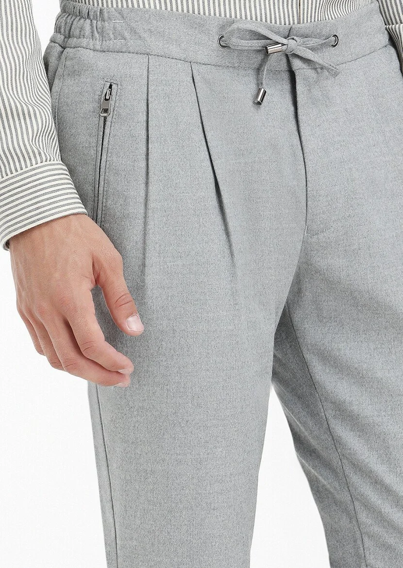 Açık Gri Düz Dokuma Jogging Fit Casual Pantolon - 5