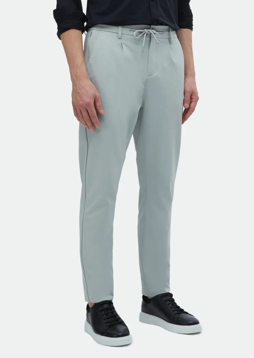 Açık Gri Düz Dokuma Jogging Fit Casual Pantolon 