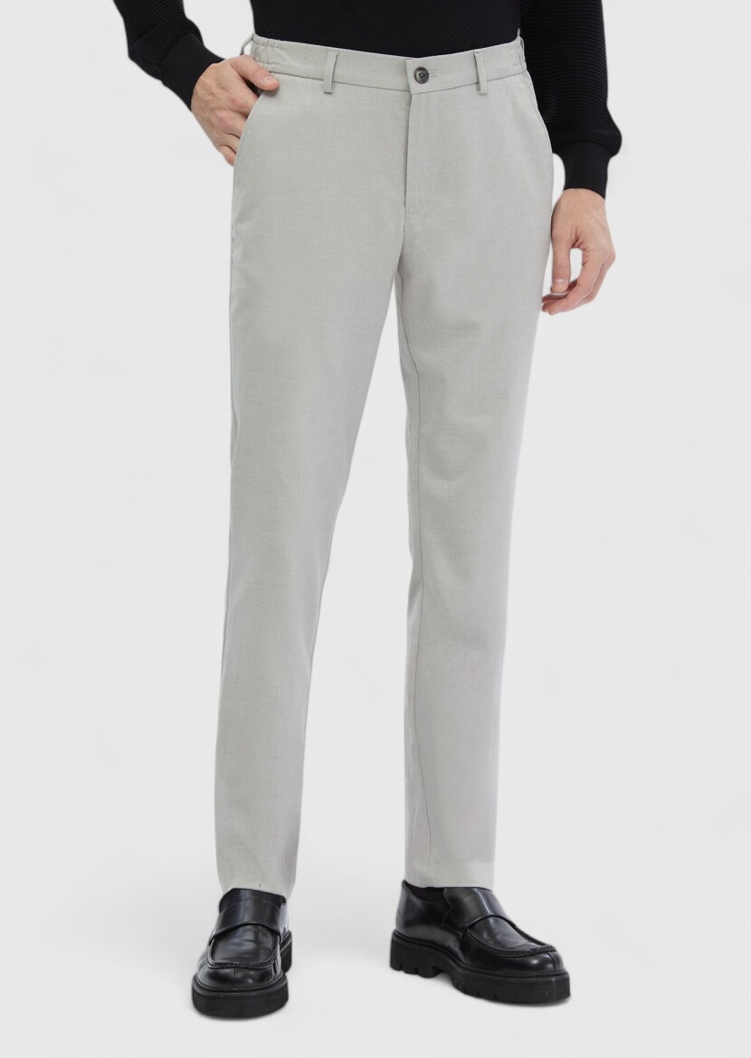Açık Gri Düz Dokuma Jogging Fit Casual Pantolon - 1