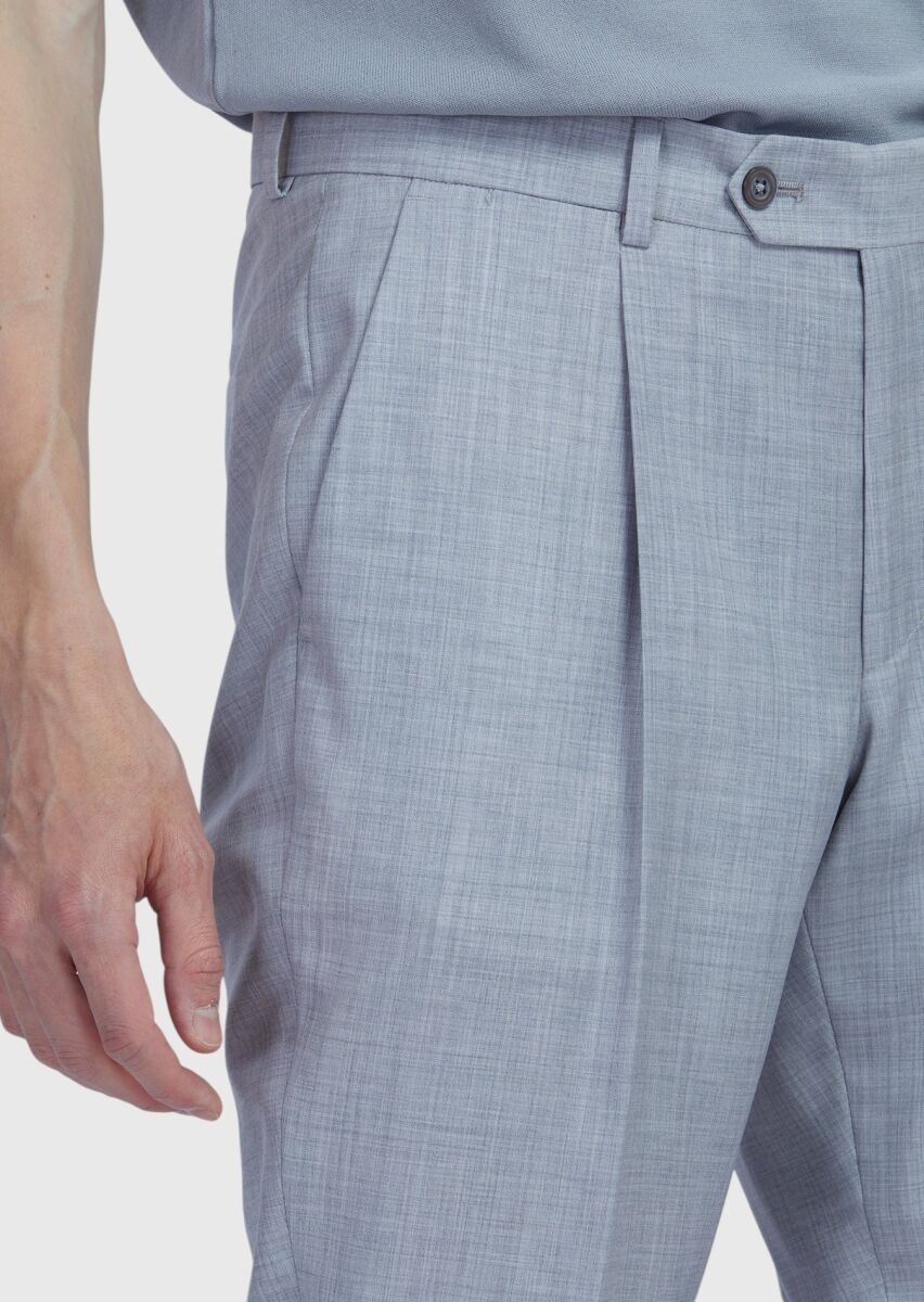 Açık Gri Düz Dokuma Regular Fit Casual %100 Yün Pantolon - 3