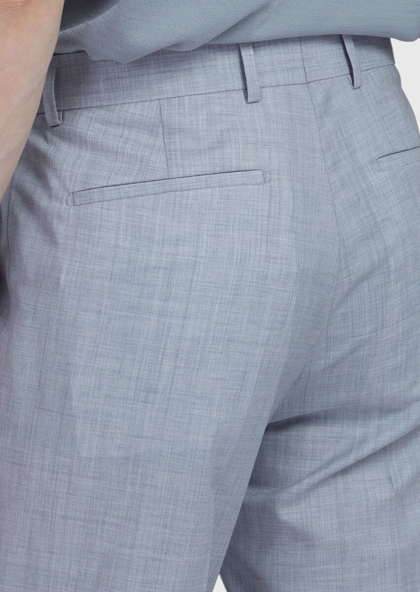 Açık Gri Düz Dokuma Regular Fit Casual %100 Yün Pantolon - 4