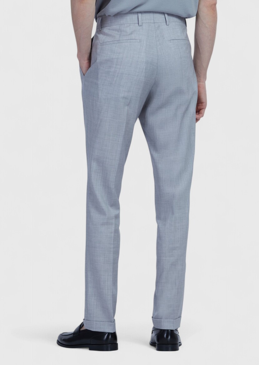 Açık Gri Düz Dokuma Regular Fit Casual %100 Yün Pantolon - 5