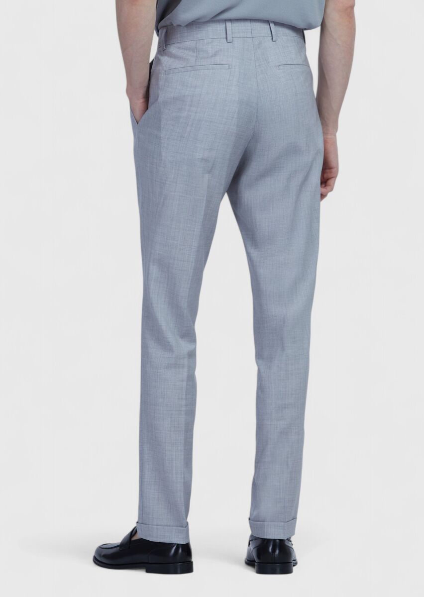 Açık Gri Düz Dokuma Regular Fit Casual %100 Yün Pantolon - 5