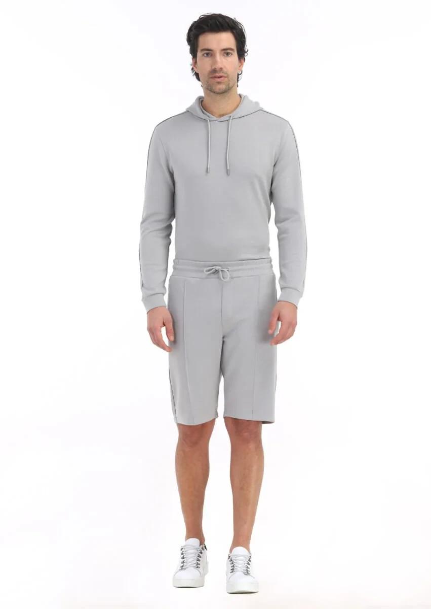 Açık Gri Düz Dokuma Regular Fit Spor Bermuda - 1