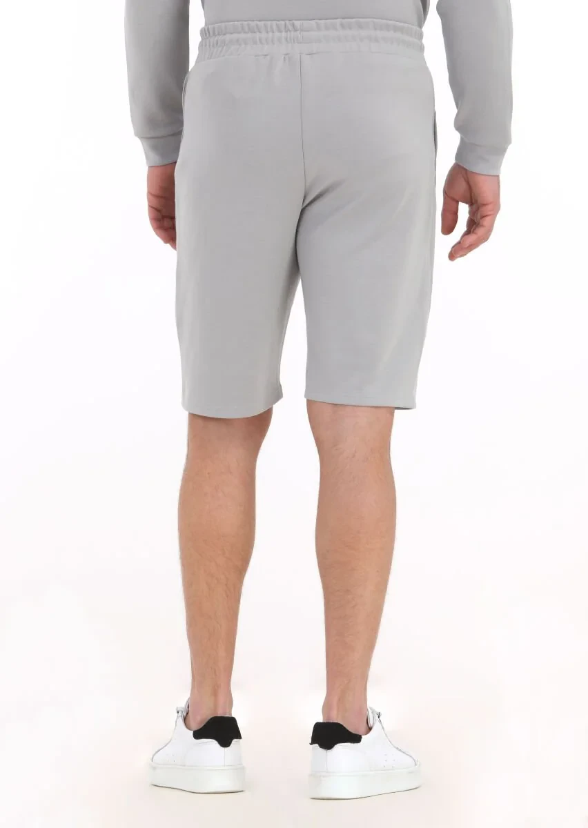 Açık Gri Düz Dokuma Regular Fit Spor Bermuda - 4
