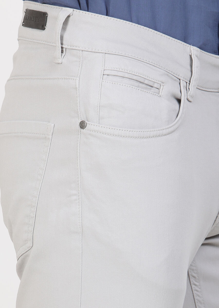 Açık Gri Düz Dokuma Slim Fit Casual Pamuk Karışımlı Pantolon - 3