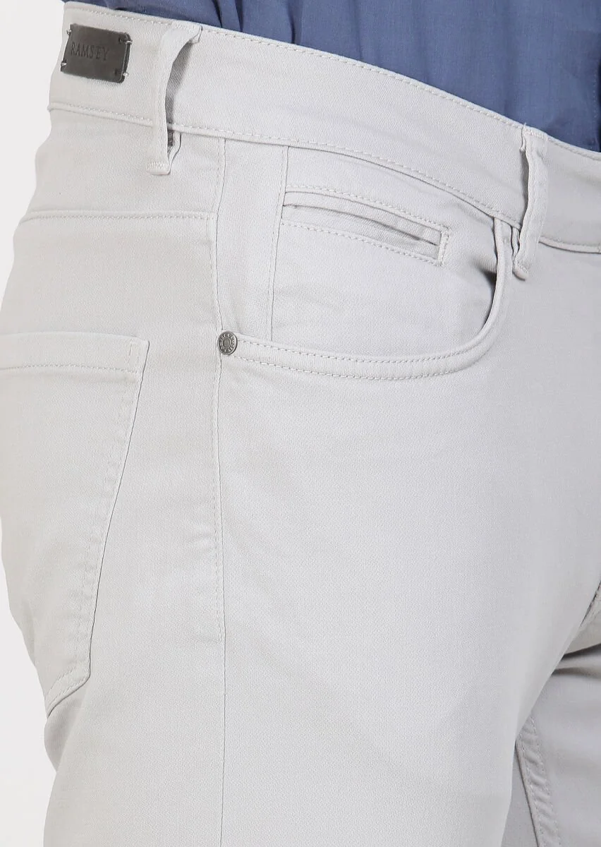 Açık Gri Düz Dokuma Slim Fit Casual Pamuk Karışımlı Pantolon - 3