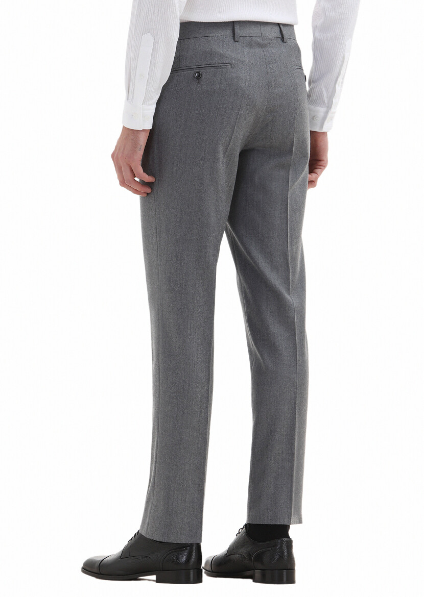 Açık Gri Düz Kumaş Regular Fit Klasik %100 Yün Pantolon - 3