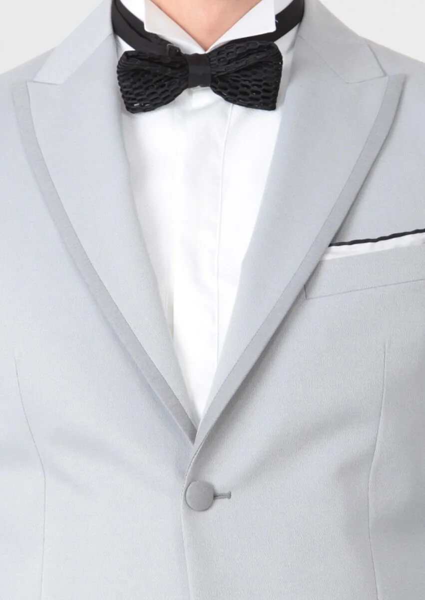 Açık Gri Düz Modern Fit Yün Karışımlı Smokin Ceket - 4