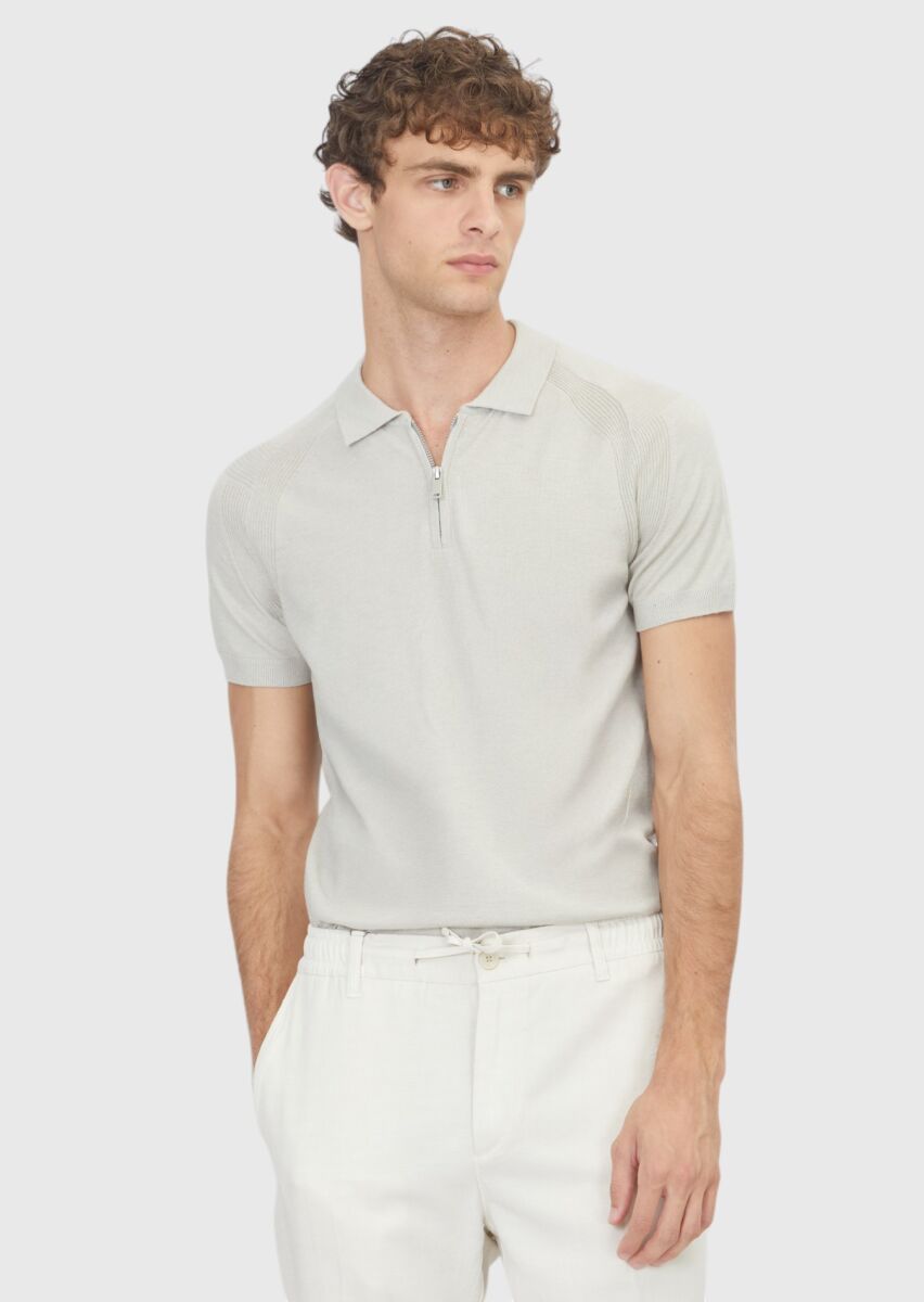 Açık Gri Düz Örgü Triko - 1