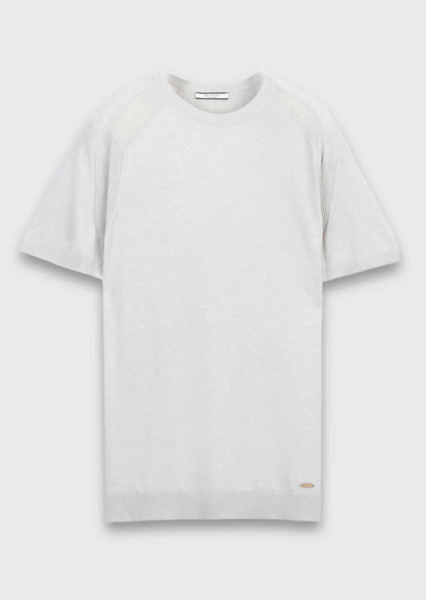 Açık Gri Düz Örgü Triko - 5