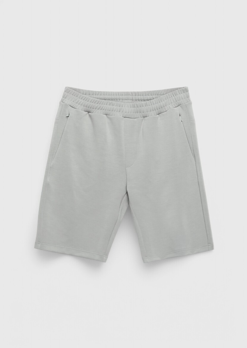 Açık Gri Düz Örme Jogging Fit Spor Bermuda - 5