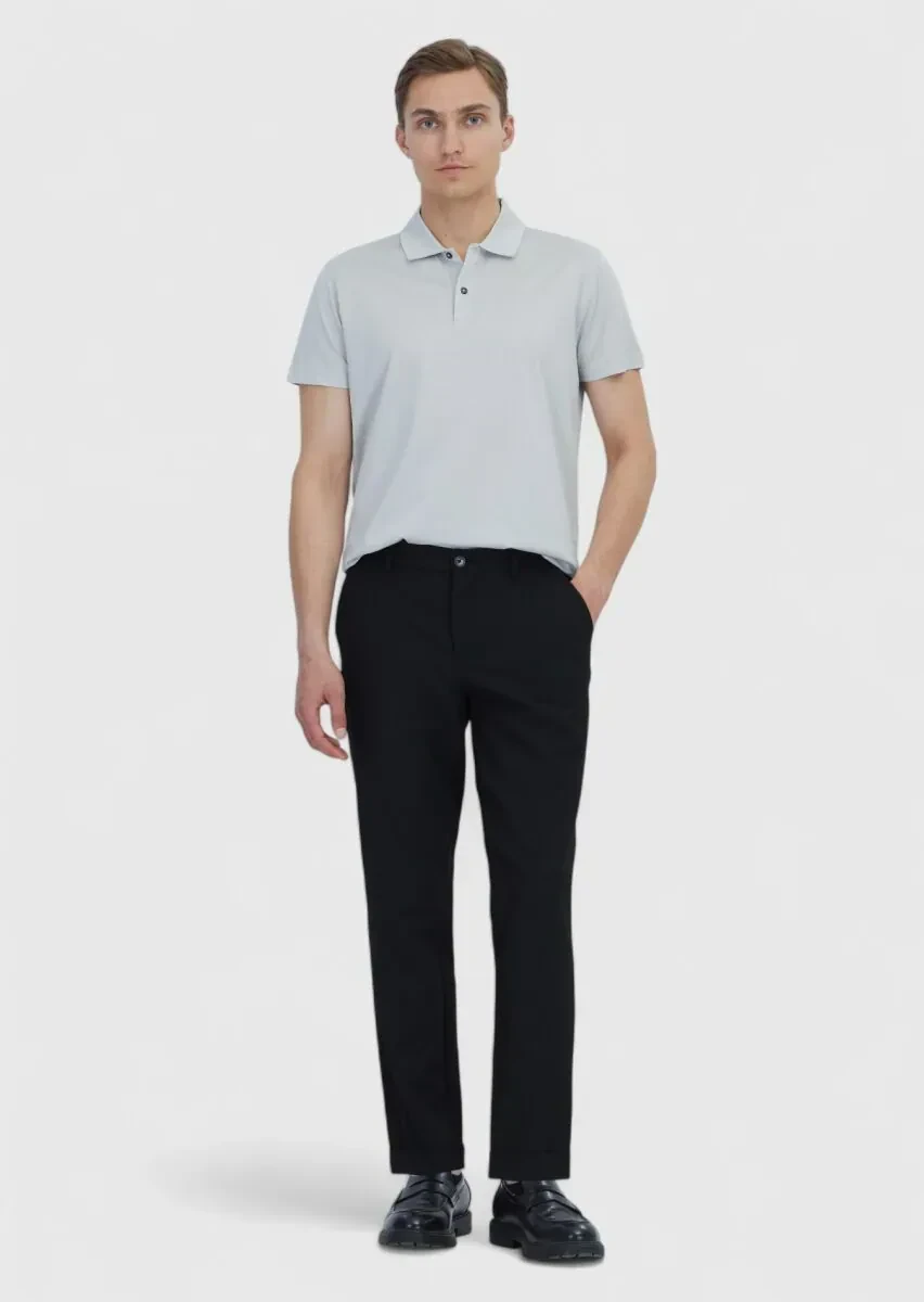 Açık Gri Düz Polo Yaka %100 Pamuk T-Shirt - 2