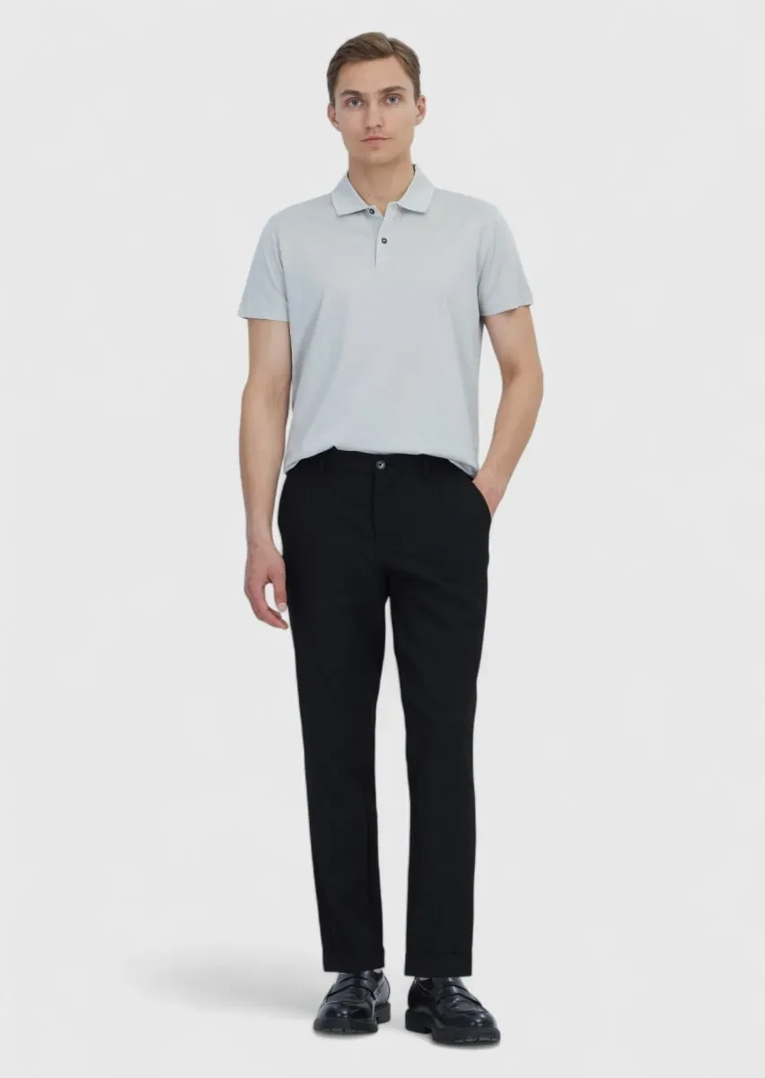 Açık Gri Düz Polo Yaka %100 Pamuk T-Shirt - 2