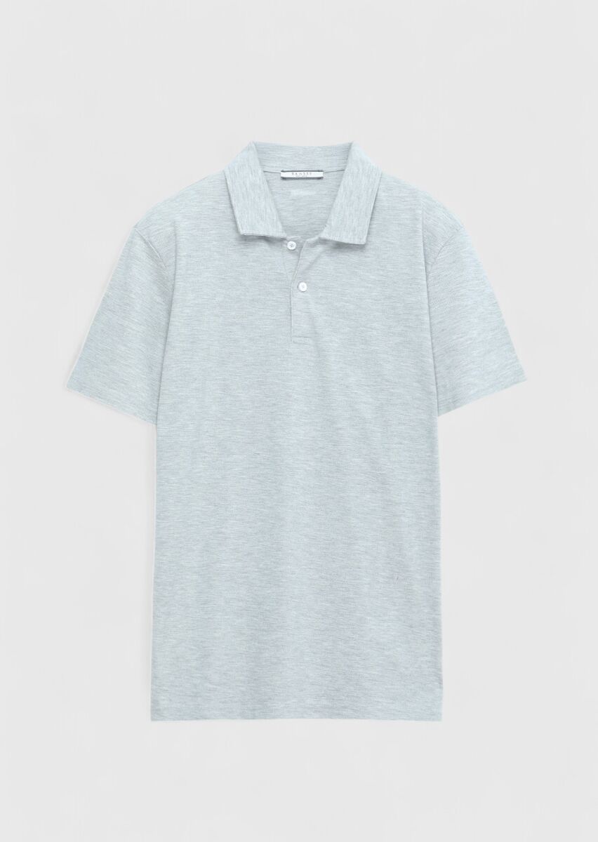 Açık Gri Düz Polo Yaka %100 Pamuk T-Shirt - 7