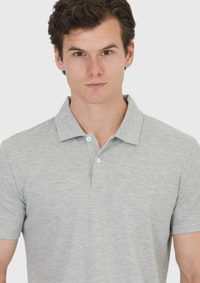 Açık Gri Düz Polo Yaka %100 Pamuk T-Shirt - 3