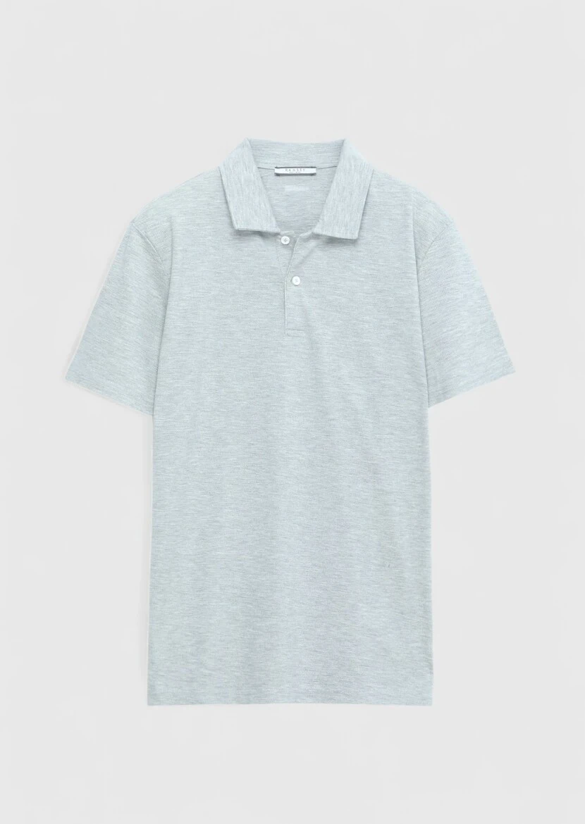 Açık Gri Düz Polo Yaka %100 Pamuk T-Shirt 
