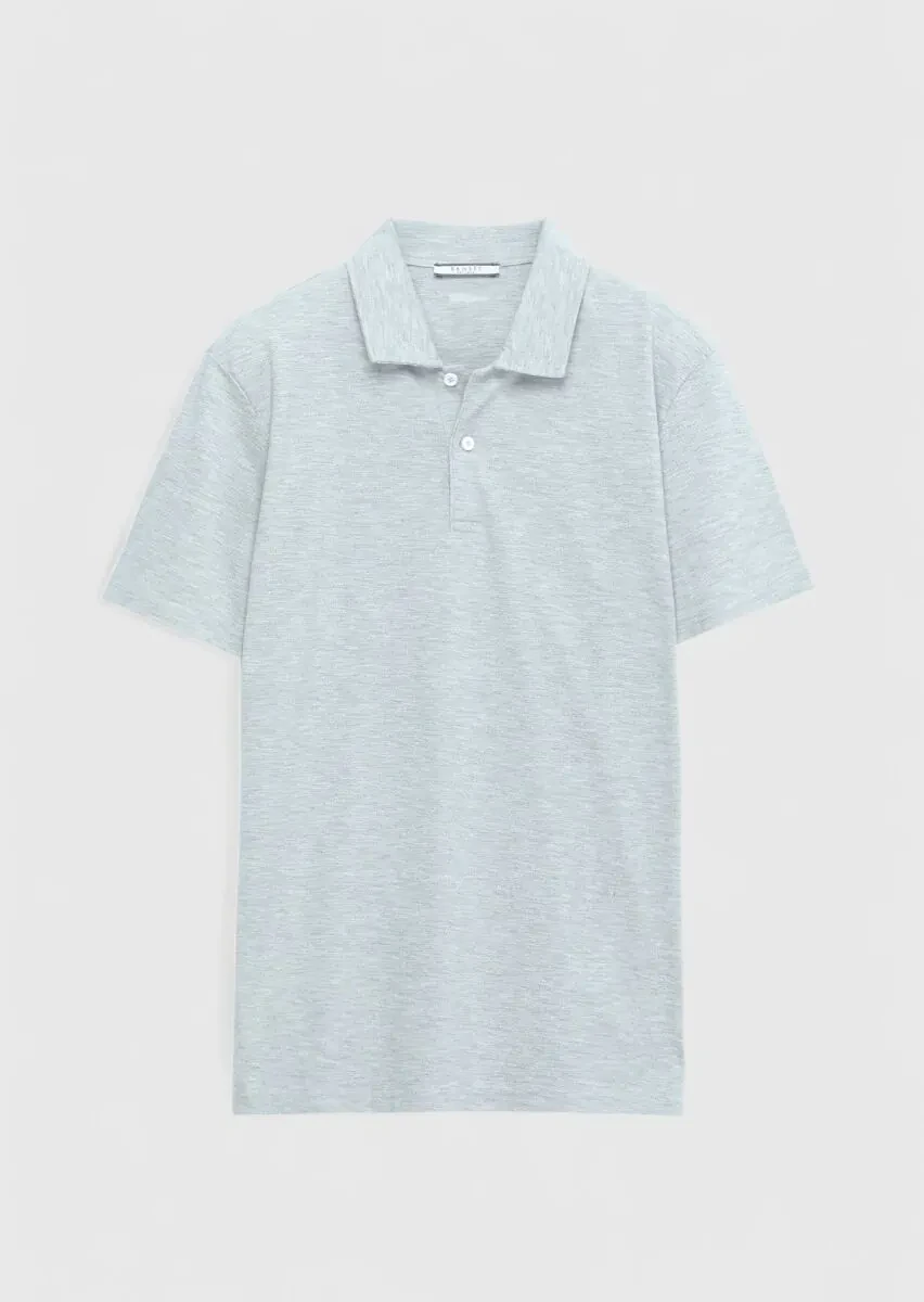 Açık Gri Düz Polo Yaka %100 Pamuk T-Shirt - 1