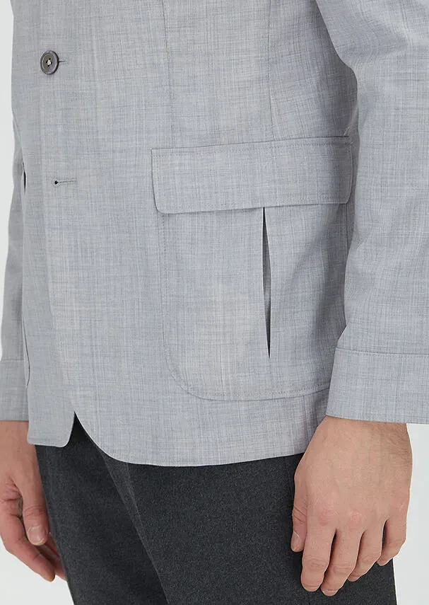 Açık Gri Düz Shirt Shoulder Slim Fit %100 Yün Ceket - 4