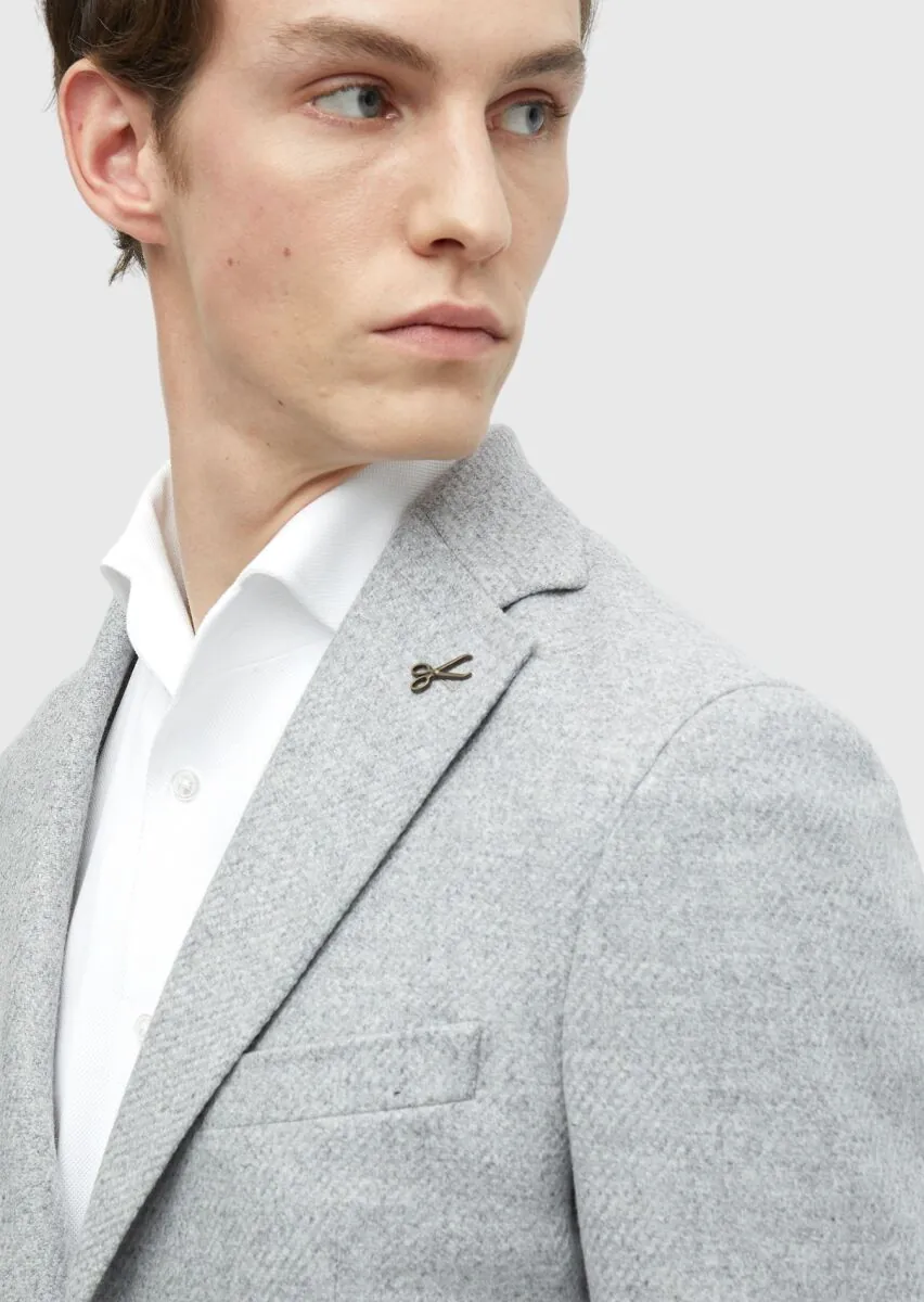 Açık Gri Düz Shirt Shoulder Slim Fit Yün Karışımlı Ceket - 4