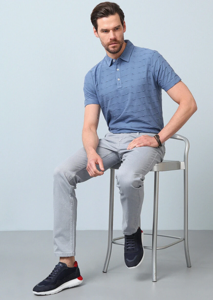 Açık Gri Düz Slim Fit Denim Pamuk Karışımlı Pantolon - 1