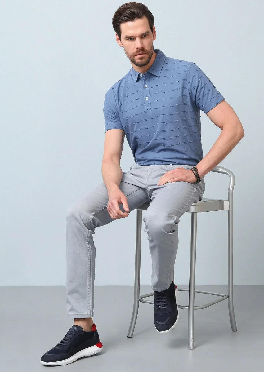 Açık Gri Düz Slim Fit Denim Pamuk Karışımlı Pantolon - 1