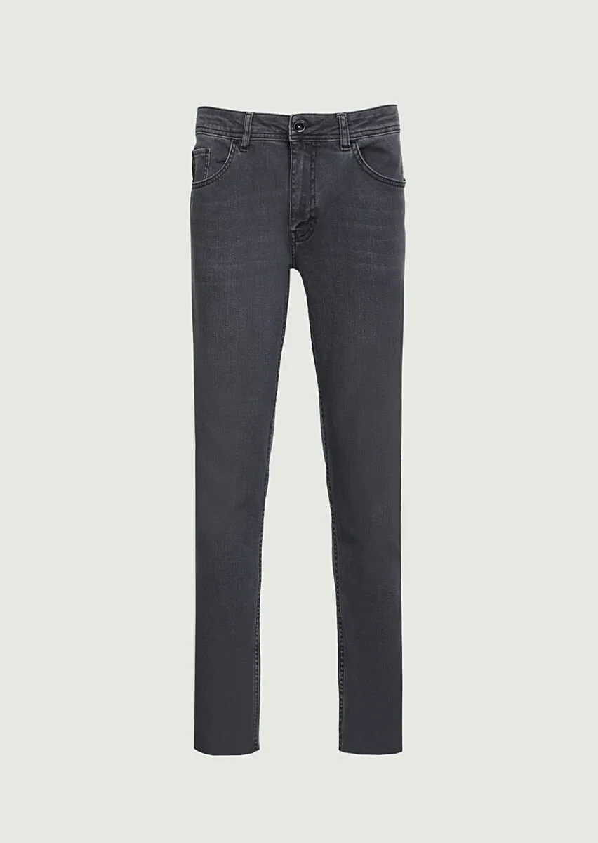 Açık Gri Düz Slim Fit Denim Pamuk Karışımlı Pantolon - 6