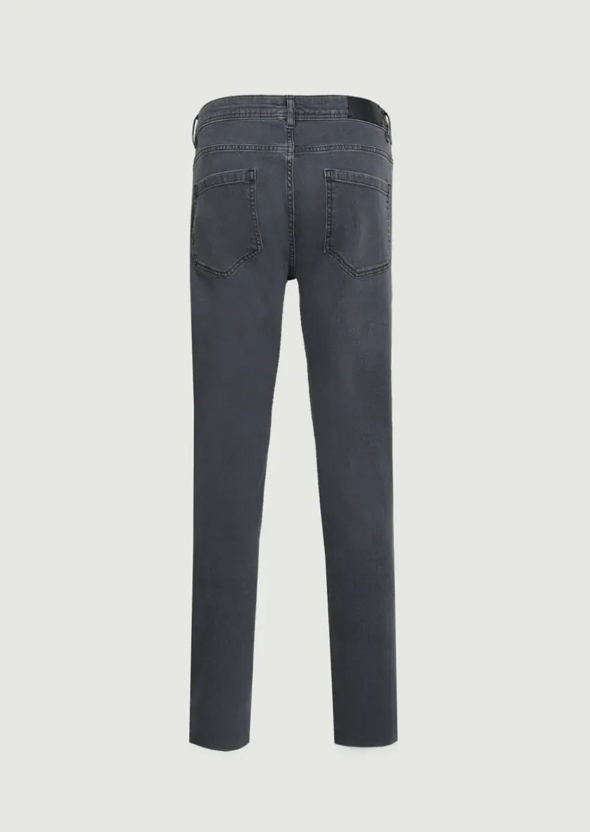 Açık Gri Düz Slim Fit Denim Pamuk Karışımlı Pantolon - 7