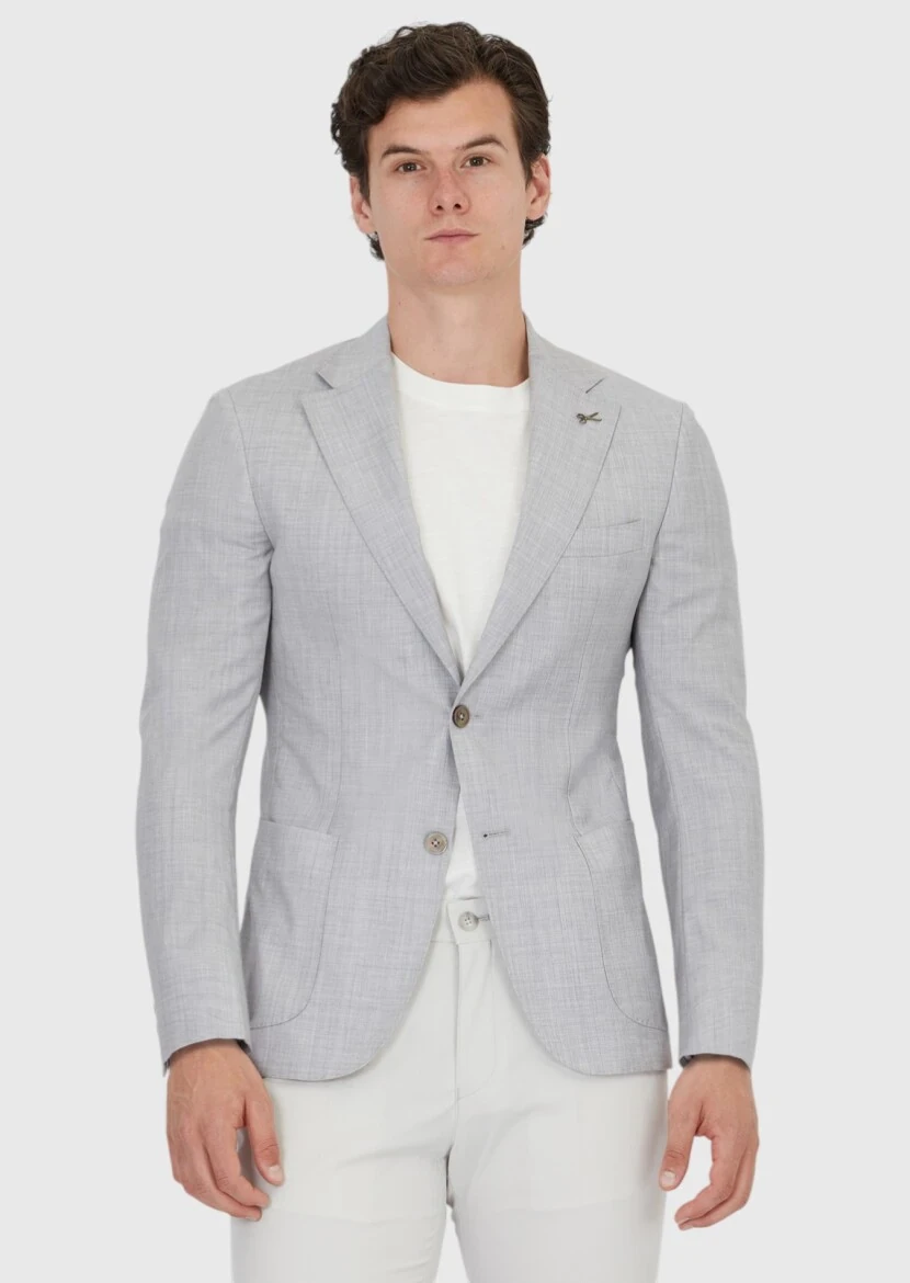 Açık Gri Düz Zeroweight Slim Fit %100 Yün Ceket - 1