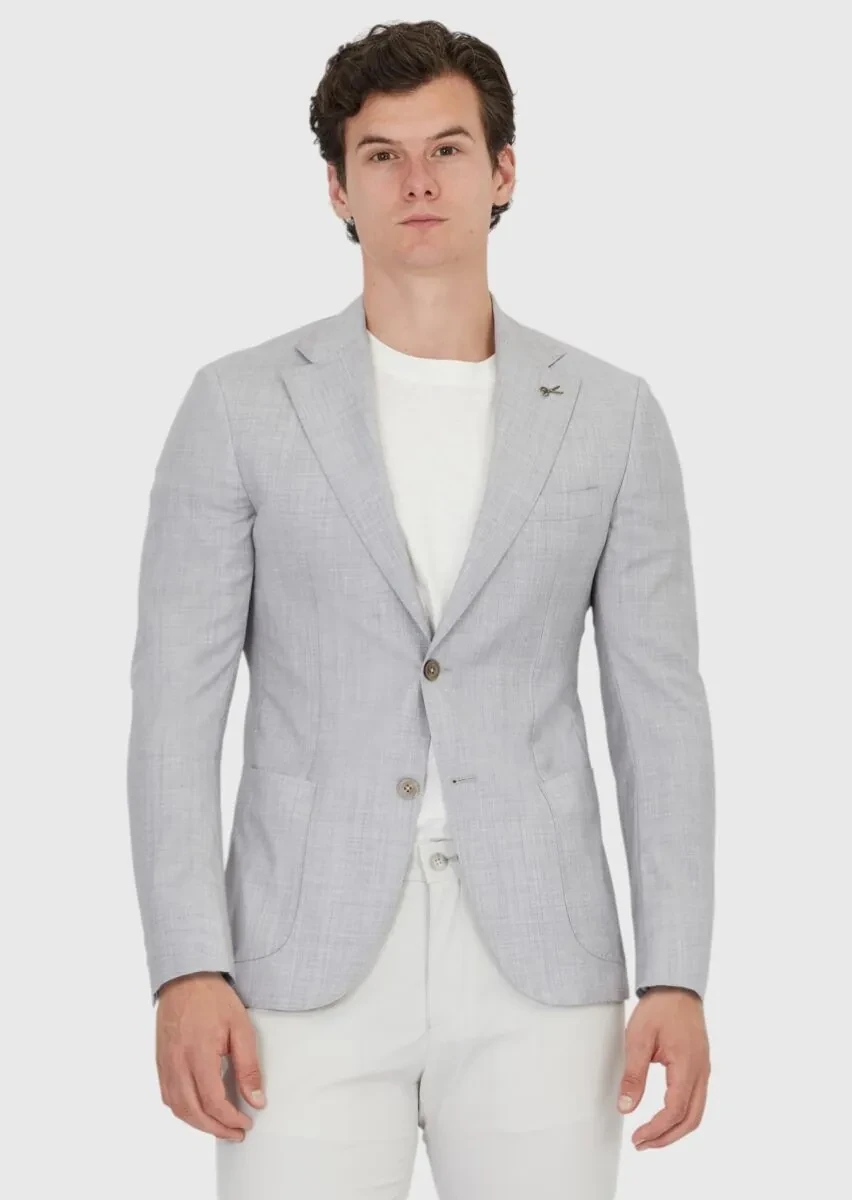 Açık Gri Düz Zeroweight Slim Fit %100 Yün Ceket - 1