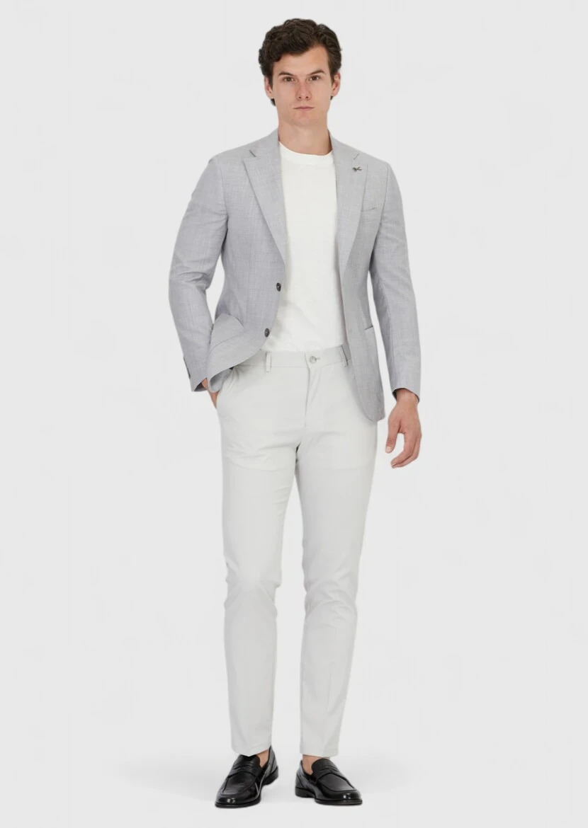 Açık Gri Düz Zeroweight Slim Fit %100 Yün Ceket - 2