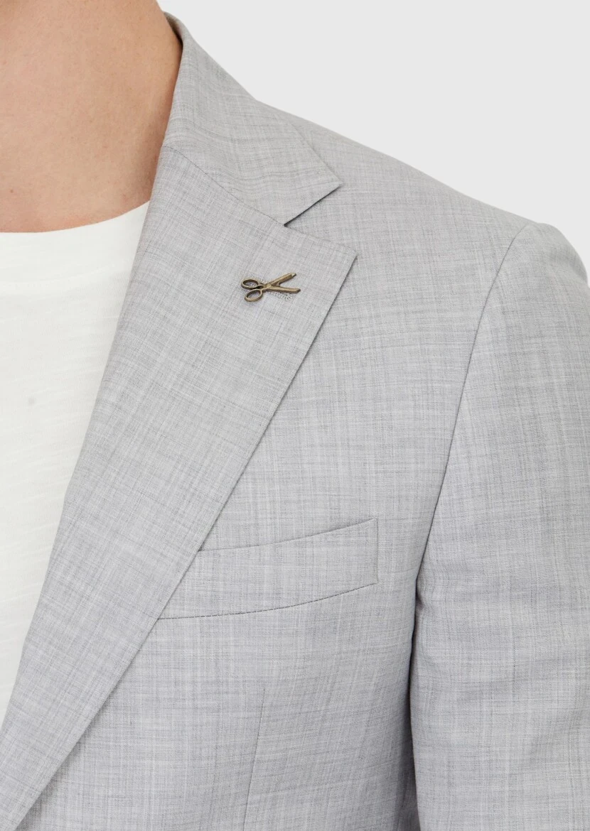 Açık Gri Düz Zeroweight Slim Fit %100 Yün Ceket - 4