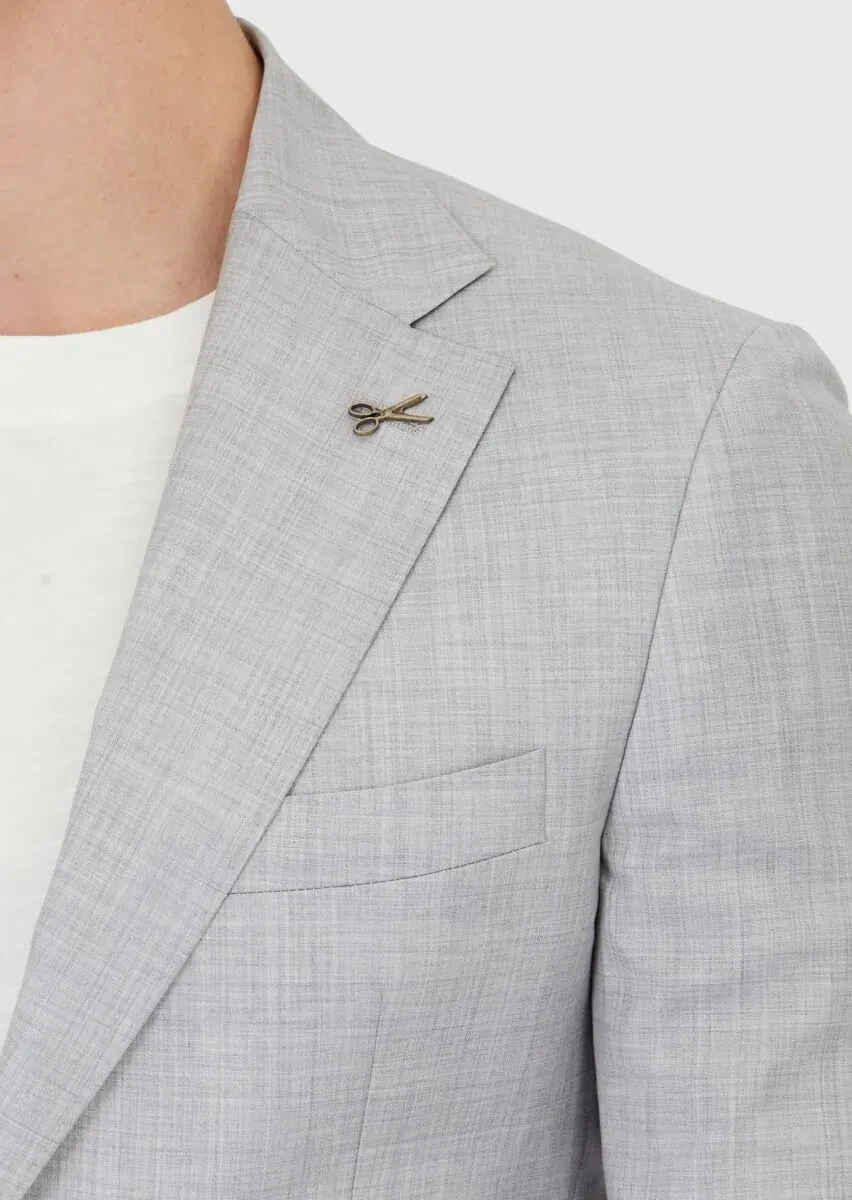 Açık Gri Düz Zeroweight Slim Fit %100 Yün Ceket - 4