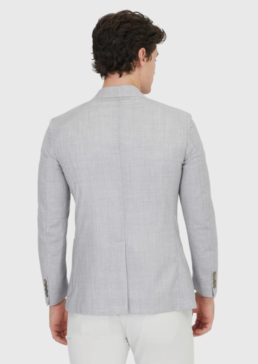 Açık Gri Düz Zeroweight Slim Fit %100 Yün Ceket - 6