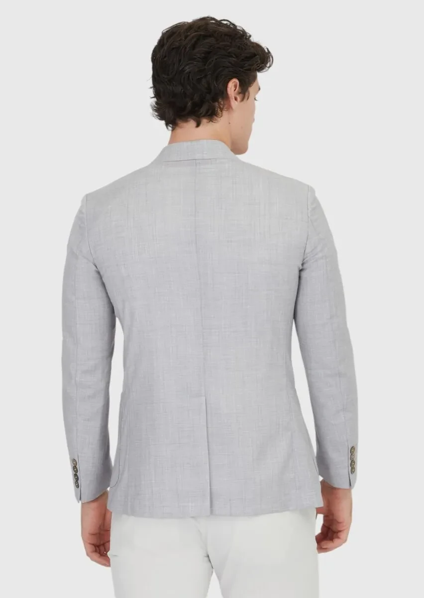 Açık Gri Düz Zeroweight Slim Fit %100 Yün Ceket - 6