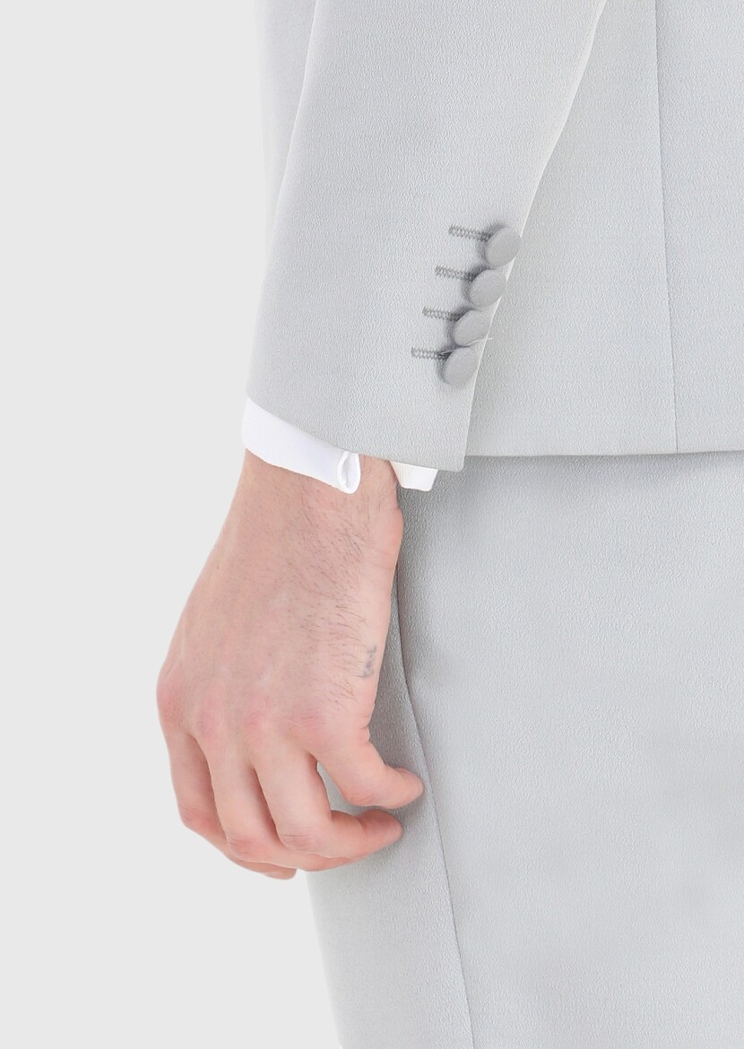 Açık Gri Fashion Slim Fit Kruvaze Yaka Dokuma Smokin Takım Elbise - 4