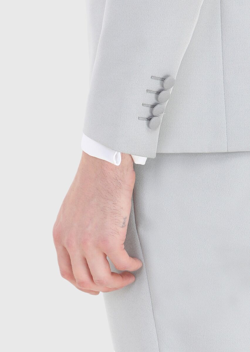 Açık Gri Fashion Slim Fit Kruvaze Yaka Dokuma Smokin Takım Elbise - 4