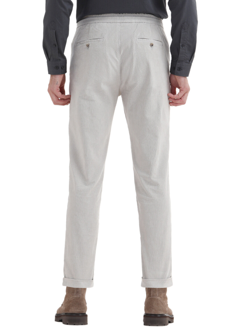 Açık Gri Fitilli Dokuma Jogging Fit Kadife Casual Pamuk Karışımlı Pantolon - 3