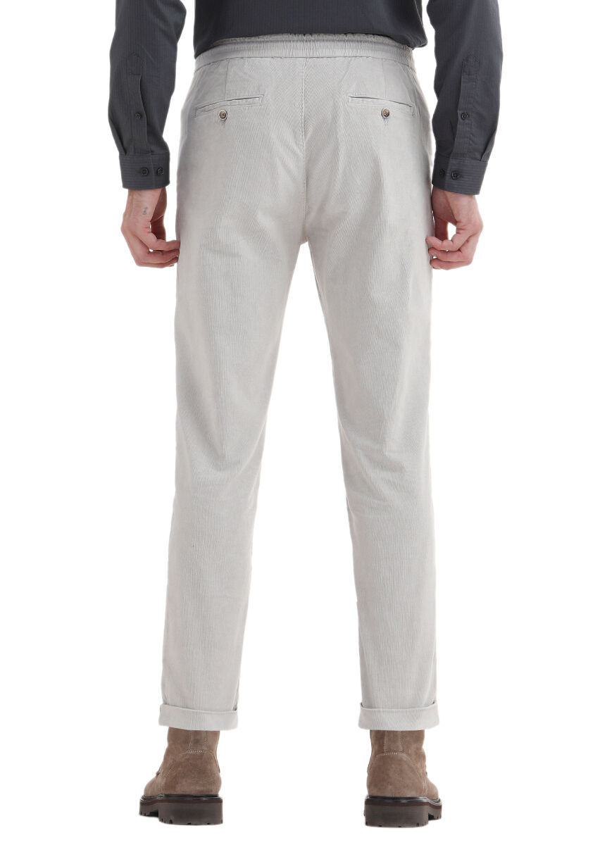 Açık Gri Fitilli Dokuma Jogging Fit Kadife Casual Pamuk Karışımlı Pantolon - 3