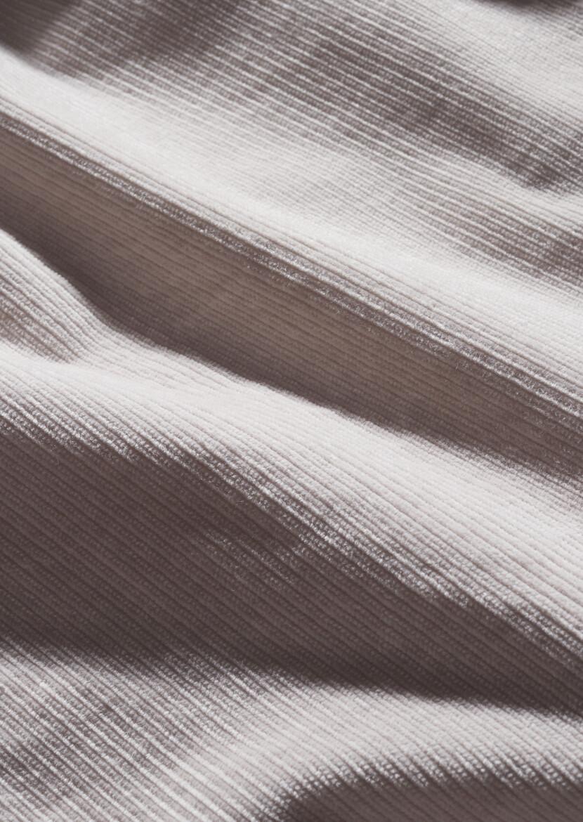 Açık Gri Fitilli Regular Fit Uzun Dokuma Kadife Pamuk Karışımlı Overshırt - 6