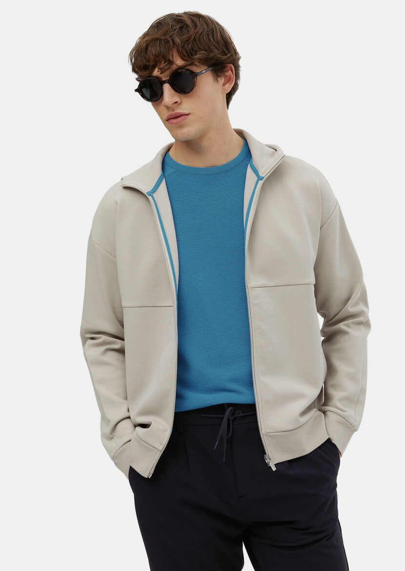 Açık Gri Kapüşonlu Düz Sweatshırt - RAMSEY