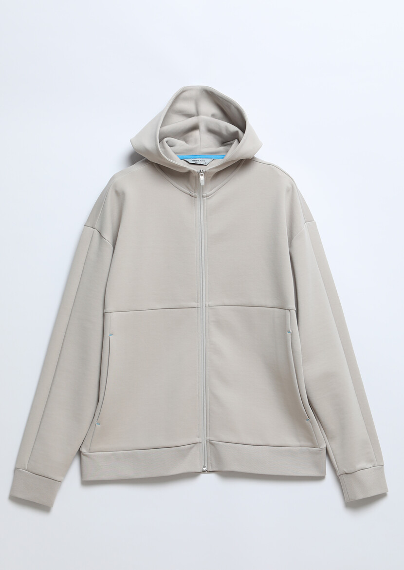 Açık Gri Kapüşonlu Düz Sweatshırt - 6