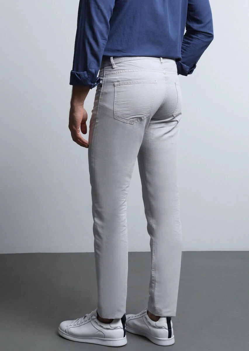 Açık Gri Mikro Dokuma Slim Fit Casual Pamuk Karışımlı Pantolon - 5
