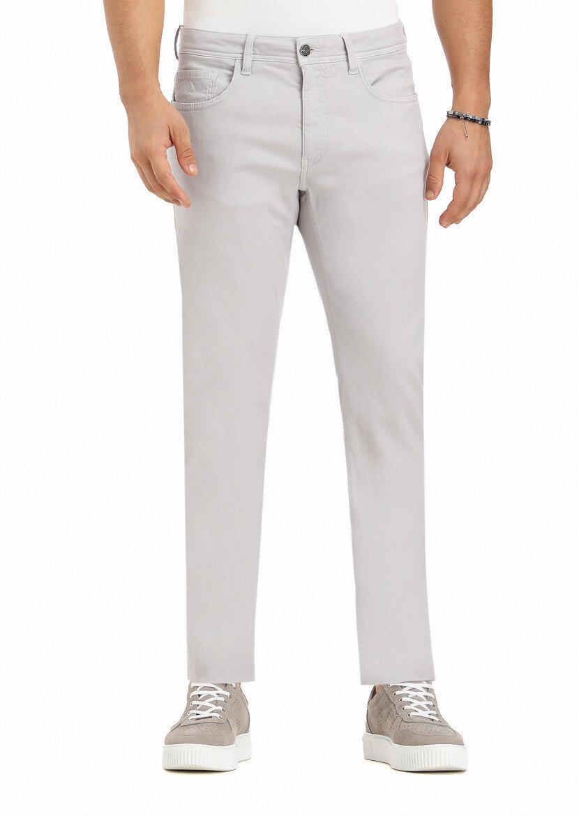 Açık Gri Mikro Dokuma Slim Fit Casual Pamuk Karışımlı Pantolon 