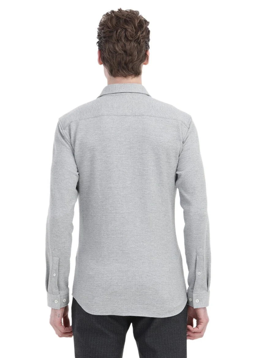 Açık Gri Mikro Regular Fit Casual Pamuk Karışımlı Gömlek - 5