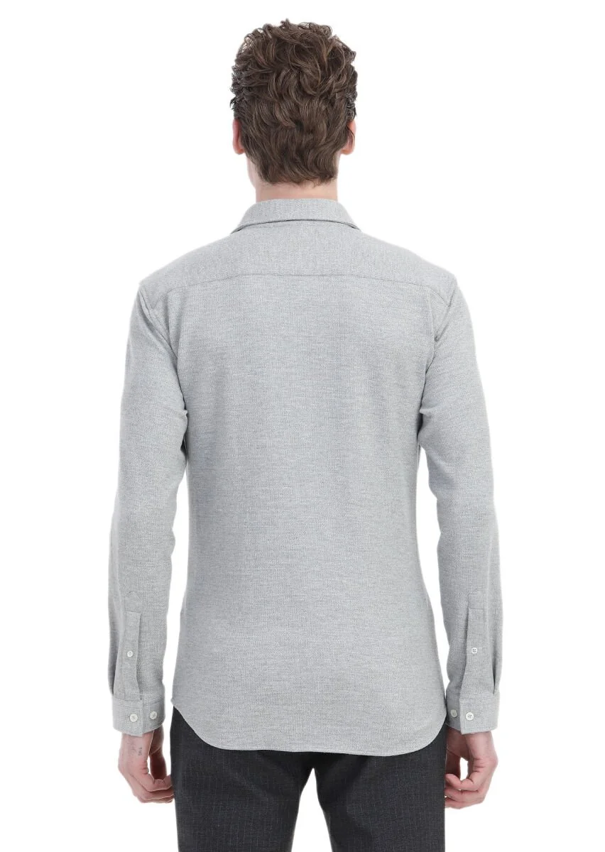 Açık Gri Mikro Regular Fit Casual Pamuk Karışımlı Gömlek - 5