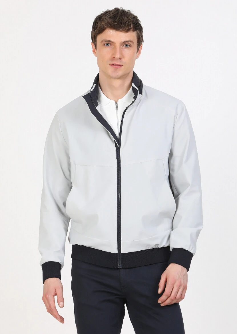 Açık Gri Regular Fit Dik Yaka Casual Dokuma Mont - 1
