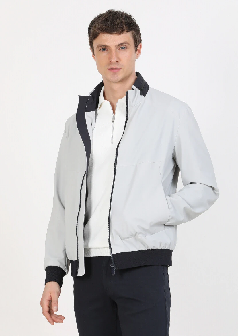 Açık Gri Regular Fit Dik Yaka Casual Dokuma Mont - 2