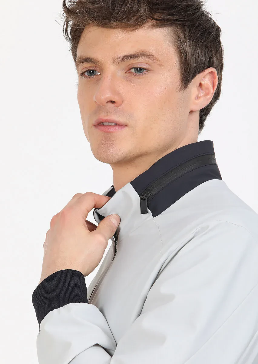 Açık Gri Regular Fit Dik Yaka Casual Dokuma Mont - 4